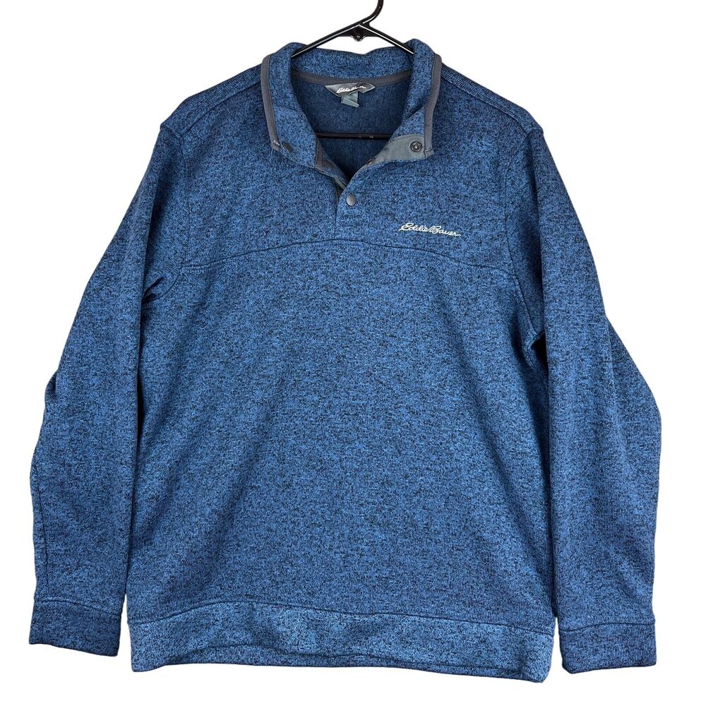 Eddie Bauer Mens Sweatshirt Blue Radiator Fleece Snap Mock Neck Long Sleeve L